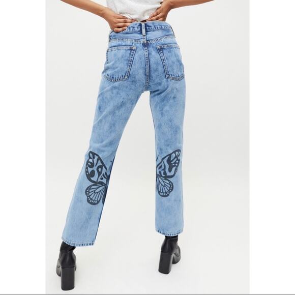 🍒[ X-Girl ] Butterfly Print Acid Wash Straight Leg Jeans - Picture 5 of 15